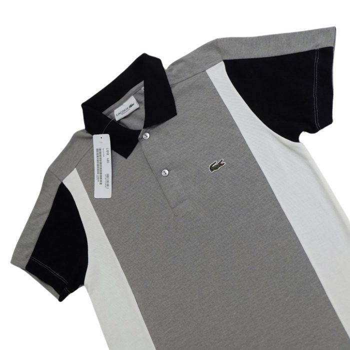 Vertical Tri Color Block Polo Shirt - Gray